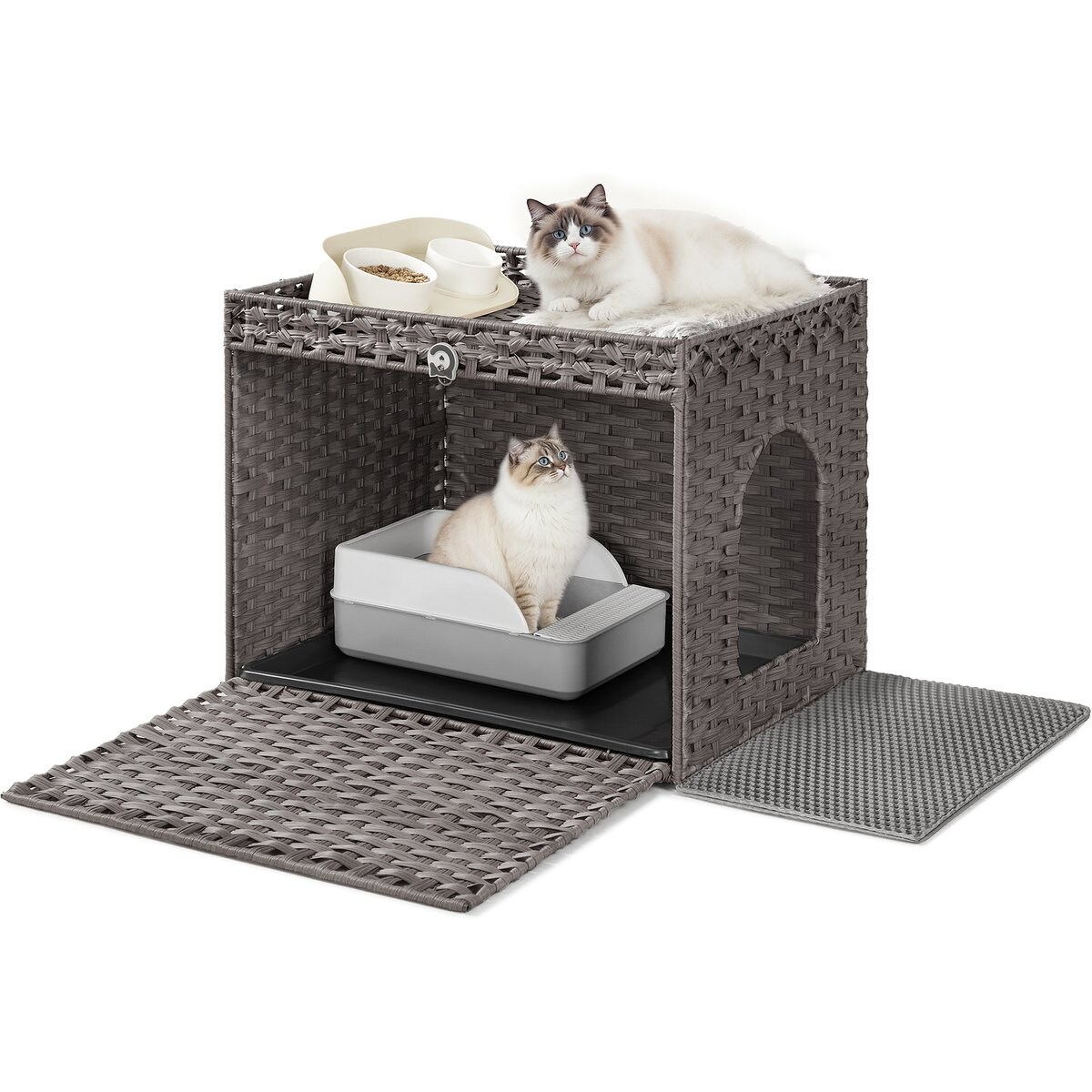 FEANDREA Boho-Style Cat Litter Box Enclosure, Dove Gray, 27.5-in