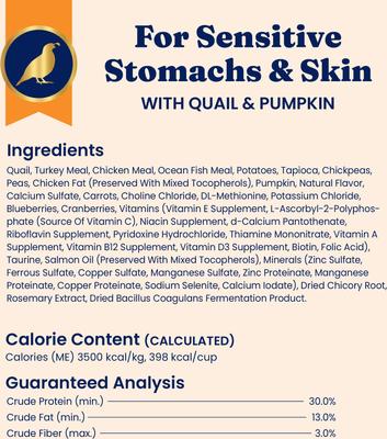 Show full view: Solid Gold Sensitive Stomach Quail & Pumpkin Grain-Free Dry Cat Food, 6-lb bag slide 9 of 10