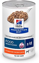 Hill's Prescription Diet z/d Skin & Food Sensitivities Hydrolyzed Chicken Flavor Wet Dog Food, 13-oz can, case of 12