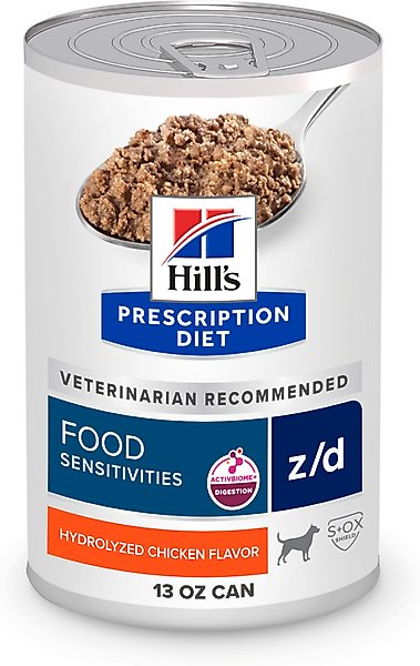 Show full view: Hill's Prescription Diet z/d Skin & Food Sensitivities Hydrolyzed Chicken Flavor Wet Dog Food, 13-oz can, case of 12 slide 1 of 13