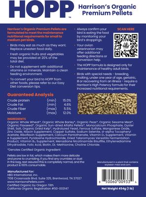 Show full view: Harrison's Bird Foods Organic Premium Pellet Bird Food, 1-lb Bag slide 3 of 9