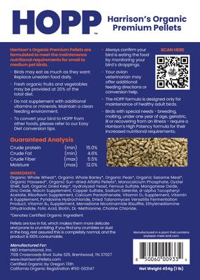 Show full view: Harrison's Bird Foods Organic Premium Pellet Bird Food, 5-lb Bag slide 2 of 4