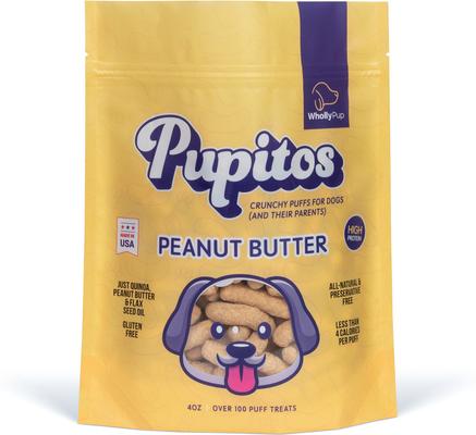 Show full view: Wholly Pup Pupitos Quinoa & Peanut Butter Puffs Crunchy Dog Treats, 4-oz bag slide 3 of 4