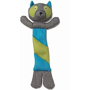 PetRageous Designs PatchRageous Raccoon Squeak & Crinkle Plush Toy, Grey, 16-in