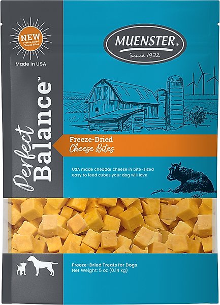 Show full view: Muenster Perfect Balance Cheese Bites Freeze-Dried Dog Treats, 5-oz bag slide 1 of 11