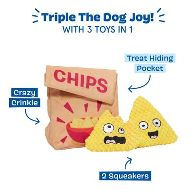 Show full view: BARK A-Maize-Ing Corn Chips Plush Dog Toy, Multi Colored, X-Small slide 5 of 9