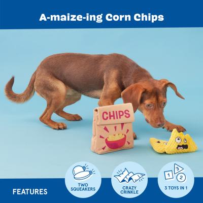 Show full view: BARK A-Maize-Ing Corn Chips Plush Dog Toy, Multi Colored, X-Small slide 4 of 9