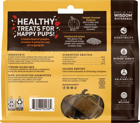 Show full view: Earth Animal Wisdom Seasonal Pumpkin Spice Recipe Air-Dried Jerky Strips Dog Treats, 4-oz bag slide 3 of 8