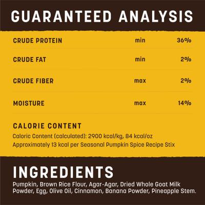 Show full view: Earth Animal Seasonal Stix Pumpkin Spice Recipe Rawhide-Free Dog & Cat Treats, 20 count slide 8 of 10