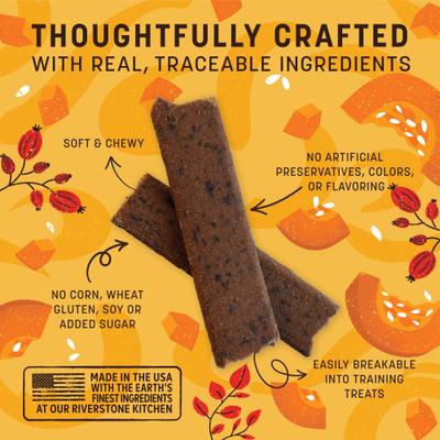 Show full view: Earth Animal Wisdom Seasonal Pumpkin Spice Recipe Air-Dried Jerky Strips Dog Treats, 4-oz bag slide 4 of 8