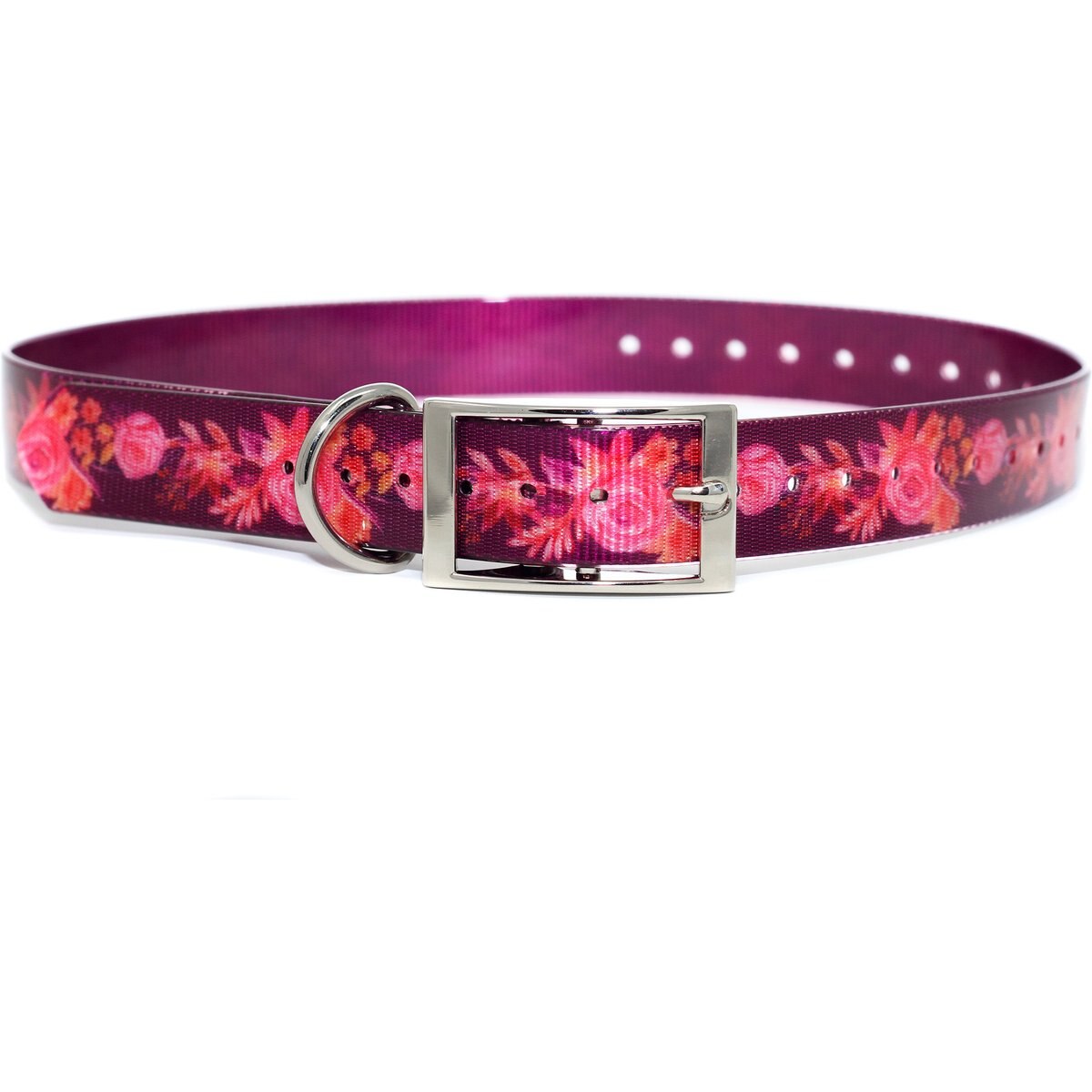Zaley Designs Trim to Size Purple Floral Polyurethane Dog Collar, Large: 15 to 25-in neck, 1-in wide
