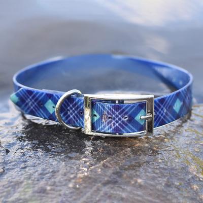 Show full view: Zaley Designs Trim to Size Blue Plaid Polyurethane Dog Collar, Small: 9 to 16-in neck, 3/4-in wide slide 6 of 6