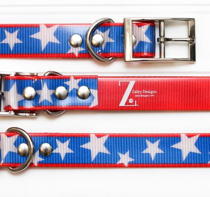 Show full view: Zaley Designs Trim to Size Patriotic Stars Polyurethane Dog Collar, Large: 15 to 25-in neck, 1-in wide slide 5 of 6