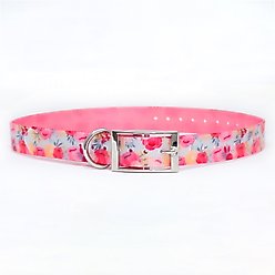 Zaley Designs Trim to Size Pink Floral Polyurethane Dog Collar, Small: 9 to 16-in neck, 3/4-in wide