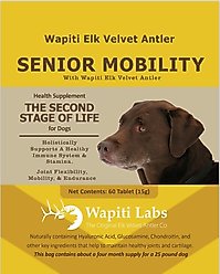 Wapiti Labs Senior Mobility Elk Velvet Antler Tablets Dog Supplement, 60 count