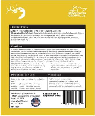 Show full view: Wapiti Labs Senior Mobility Formula Dog Powder Supplement, 1.06-oz bottle slide 3 of 11