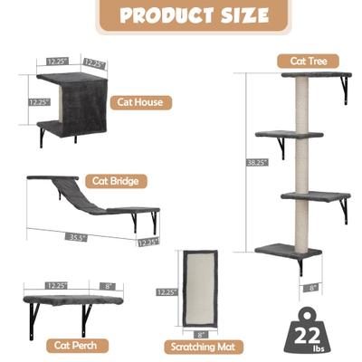 Show full view: Coziwow Wall Mounted Shelves Set Cat Tree, Gray, 5-Pack slide 2 of 10