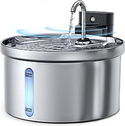Casfuy SY-W08L Cordless Smart 3-Mode Stainless Steel Cat Water Fountain, 119-oz
