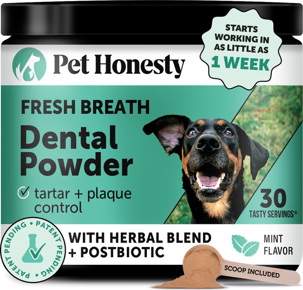 Show full view: Pet Honesty Fresh Breath Freshener Mint Flavored Dental Powder for Dogs, 5.29-oz jar slide 1 of 11