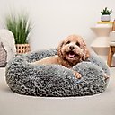 FurHaven Calming Cuddler Long Fur Donut Bolster Dog Bed, Gray, Medium