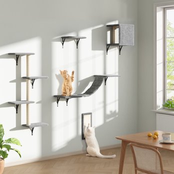 Cat Wall Shelves 3-Pack - Bear Head Shaped Climbing Perch With Felt Ladder For Playing & Sleeping