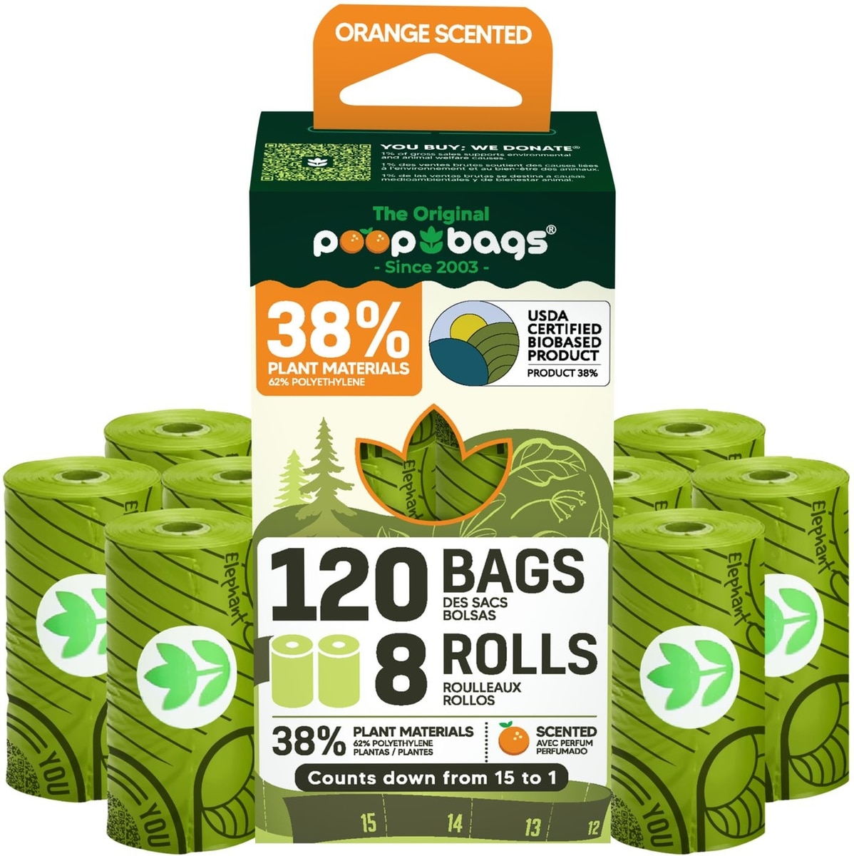 THE ORIGINAL POOP BAGS USDA Certified Biobased Rolls, Orange