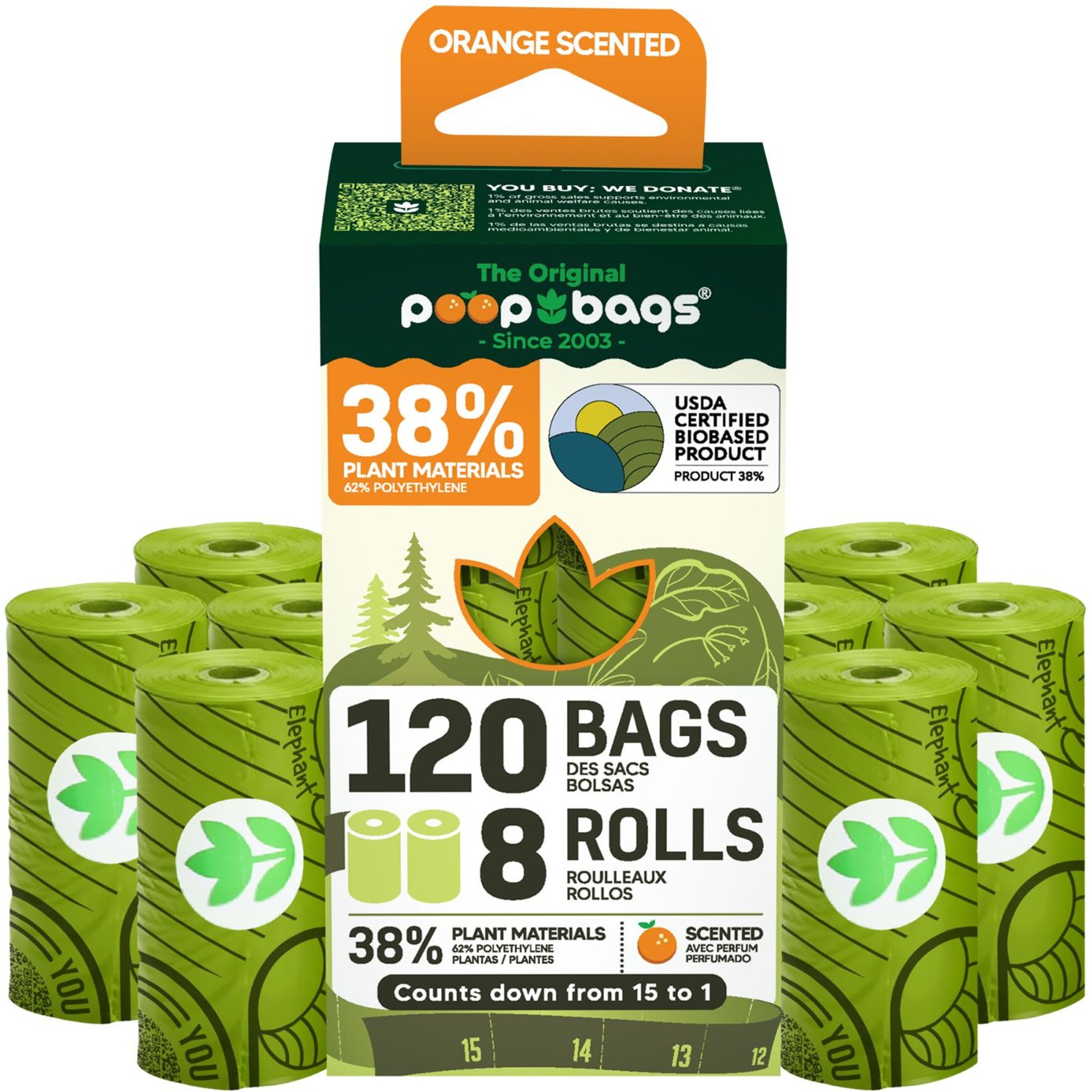 The Original Poop Bags USDA Certified Biobased Rolls, Orange Scented, 120 count