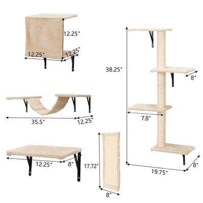 Show full view: Coziwow Wall Mounted Shelves Set Cat Tree, Beige, 5-Pack slide 3 of 12