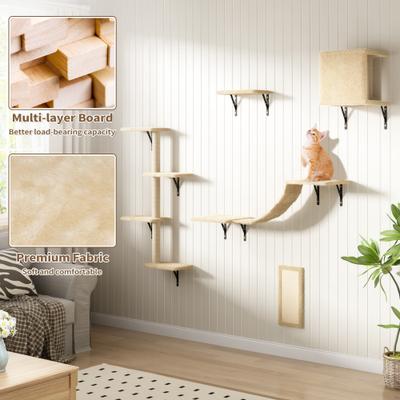 Show full view: Coziwow Wall Mounted Shelves Set Cat Tree, Beige, 5-Pack slide 7 of 12