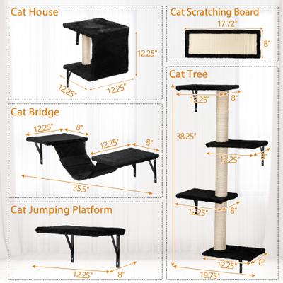 Show full view: Coziwow Wall Mounted Shelves Set Cat Tree, Black, 5-Pack slide 2 of 11