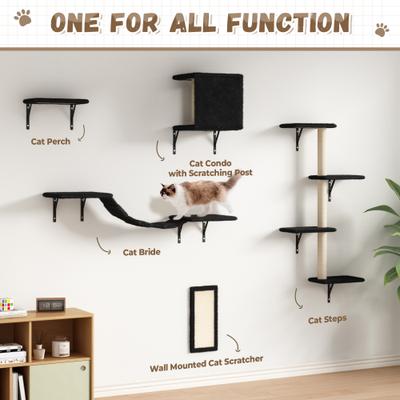 Show full view: Coziwow Wall Mounted Shelves Set Cat Tree, Black, 5-Pack slide 3 of 11