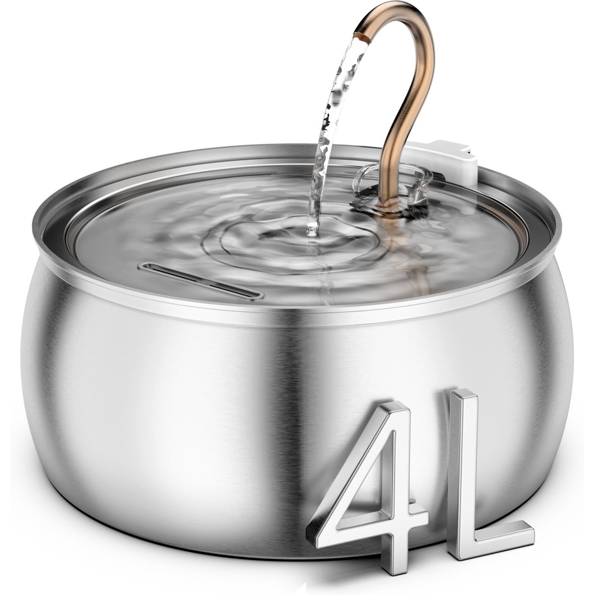 Casfuy PWS-143 Stainless Steel Cat & Dog Water Fountain with Swan-Neck Copper Spout, 135-oz