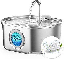 Casfuy PWS-154 Quiet Stainless Steel Dog & Cat Water Fountain with Dual Flow Modes, 108-oz