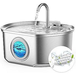 Casfuy PWS-154 Quiet Stainless Steel Dog & Cat Water Fountain with Dual Flow Modes, 108-oz