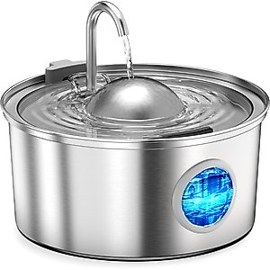 Casfuy PWS-136 Ultra Quiet Stainless Steel Dog & Cat Water Fountain with Silent Design, 108-oz