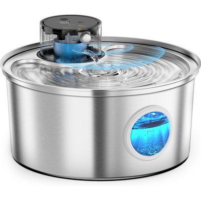 Casfuy Casfuy PWL-003 Smart Motion Sensor Cordless Stainless Steel Dog & Cat Water Fountain, 108-oz