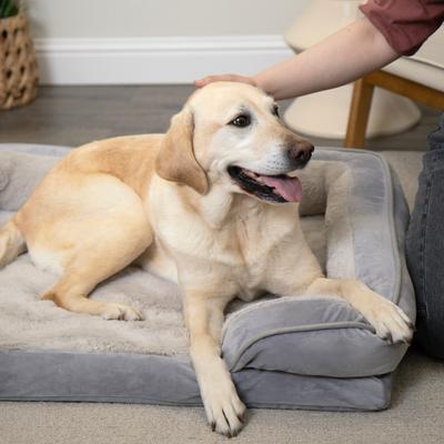 Show full view: FurHaven Velvet Waves Perfect Comfort Cooling Gel Bolster Cat & Dog Bed with Removable Cover, Granite Gray, Large slide 2 of 10