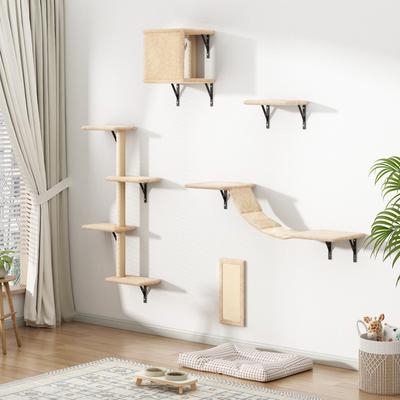 Show full view: Coziwow Wall Mounted Shelves Set Cat Tree, Beige, 5-Pack slide 8 of 12