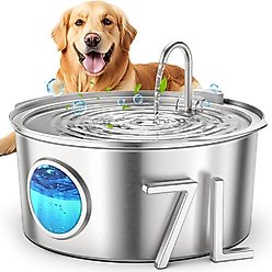 Casfuy PWS-140 Quiet Stainless Steel Dog Water Fountain with Water Level Window, 230-oz