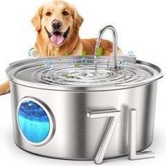 Casfuy PWS-140 Quiet Stainless Steel Dog Water Fountain with Water Level Window, 230-oz