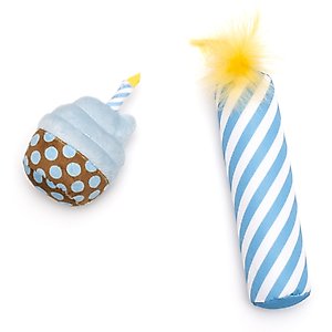 The Worthy Cat Birthday Cupcake & Candle Cat Toy Set, Blue, One Size