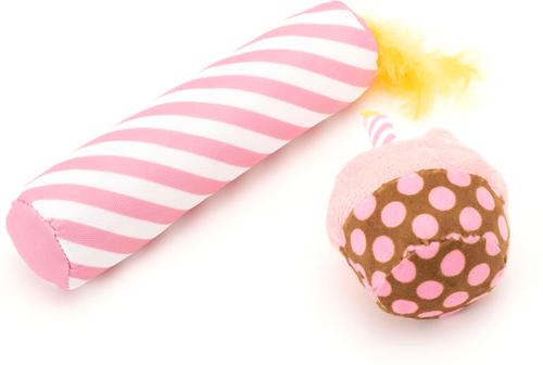 Show full view: The Worthy Cat Birthday Cupcake & Candle Cat Toy Set, Pink, One Size slide 3 of 4