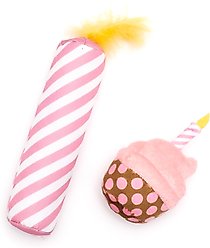 The Worthy Cat Birthday Cupcake & Candle Cat Toy Set, Pink, One Size