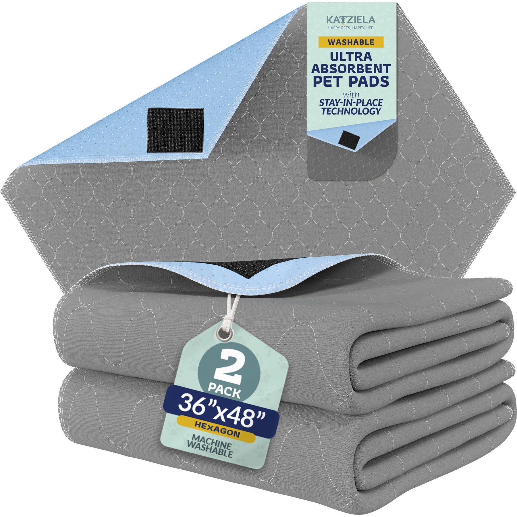 Katziela Ultra Strong Grip Washable Hexagon Dog Pee Pads, 36 x 48-in, 2 count