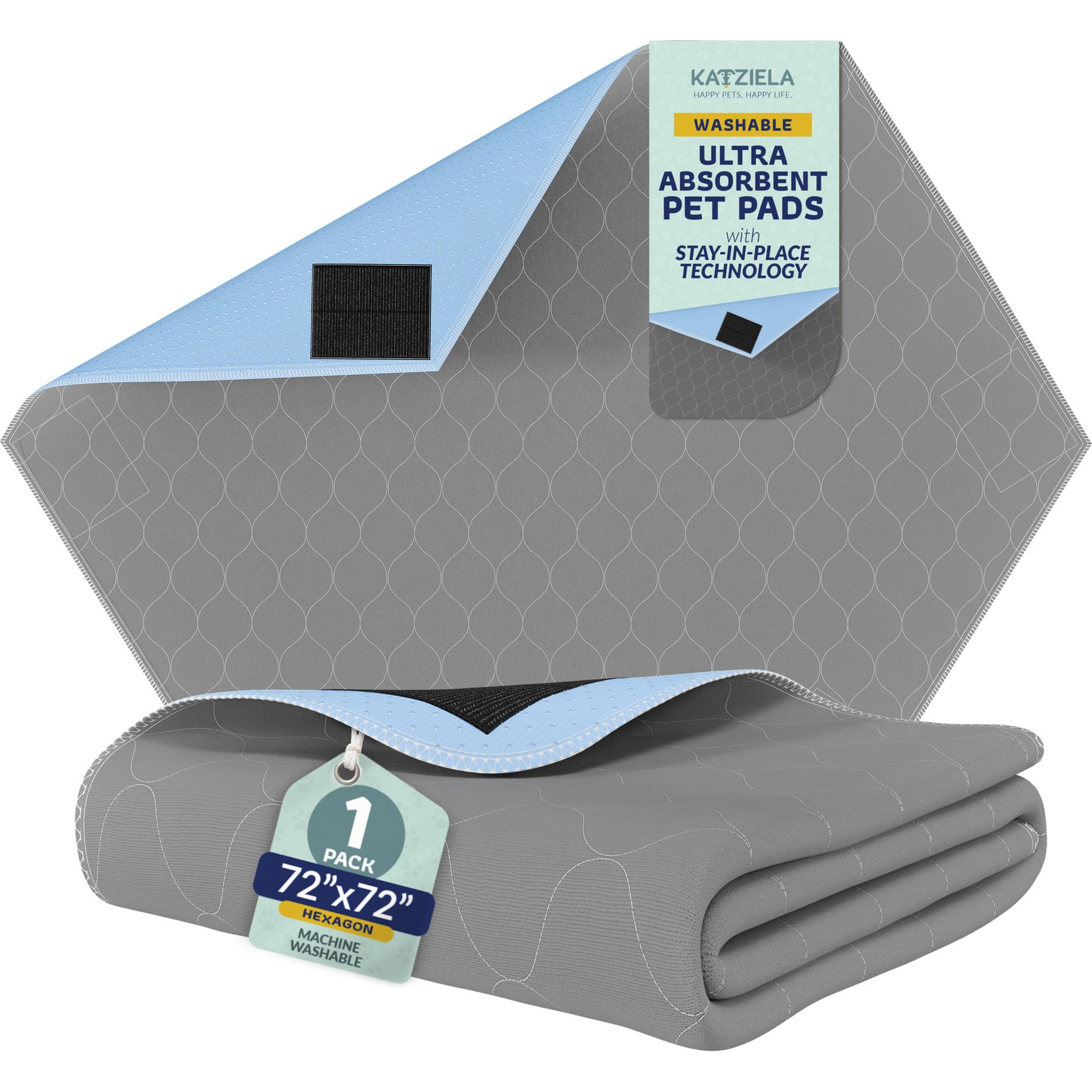 Katziela Ultra Strong Grip Washable Hexagon Dog Pee Pads, 72 x 72-in, 1 count