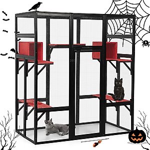 Happy & Polly Multi-Level Gothic 52.6-in Fleece Halloween Cat Tree with Coffin Bed, Jumbo