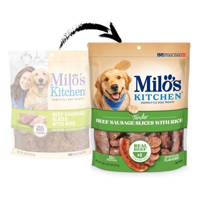 Show full view: Milo's Kitchen Beef Sausage Slices with Rice Dog Treats, 18-oz bag slide 3 of 13
