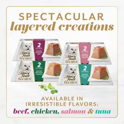 Show full view: Fancy Feast Gems Mousse Pate Chicken & Beef Variety Pack Grain-Free Wet Cat Food, 2-oz tray, 16 count slide 8 of 11