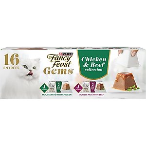 Fancy Feast Gems Mousse Pate Chicken & Beef Variety Pack Grain-Free Wet Cat Food, 2-oz tray, 16 count