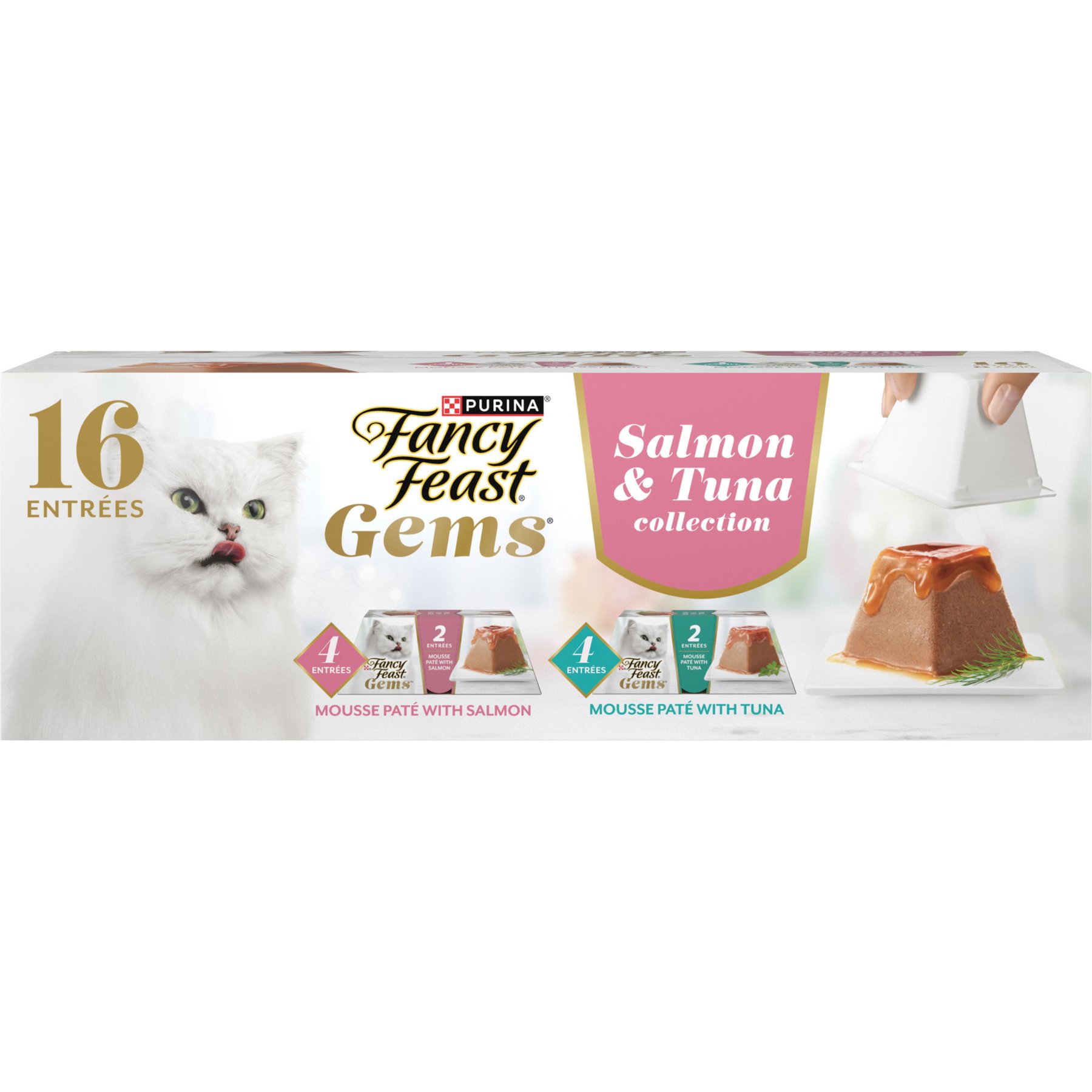 Fancy Feast Gems Mousse Pate Salmon & Tuna Variety Pack Grain-Free Wet Cat Food, 2-oz tray, 16 count
